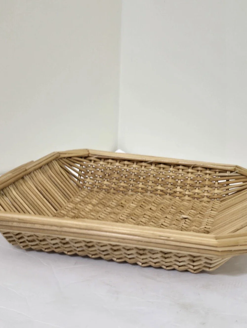 vintage Square Wicker Basket Tray Wall Decor Woven Straw Boho Disco Hippie